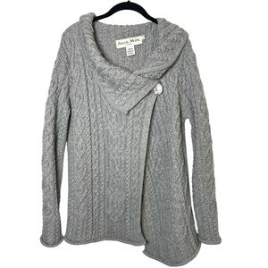 Aran Mór Women’s Gray Ireland Wool Cable Knit Shawl Collar Cardigan Sweater L